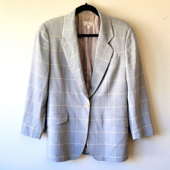 Loro Piana Zanella Italian Wool Blazer Blue Windowpane Stripe Women's sz 8